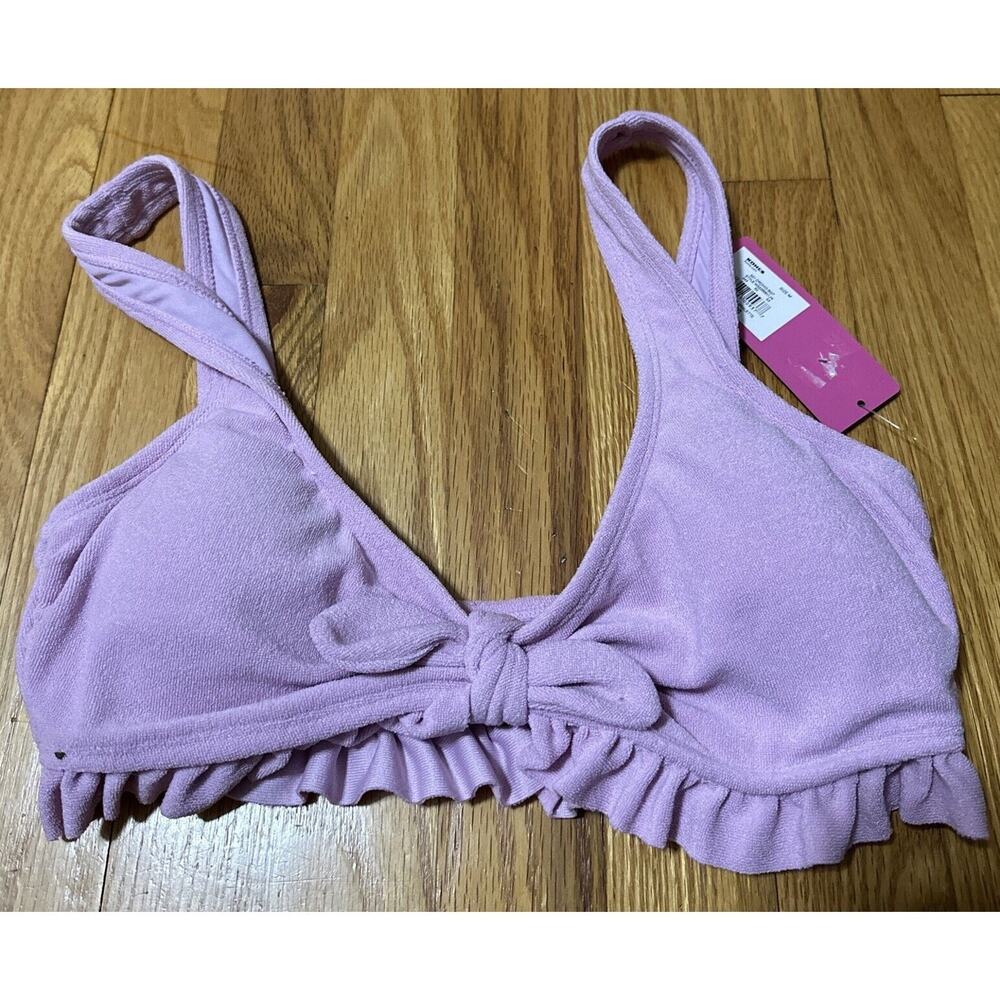 Ninety-Nine Degrees Front Tie Ruffle Bralette Top And Banded Hipster Bottoms - M - Picture 3 of 5